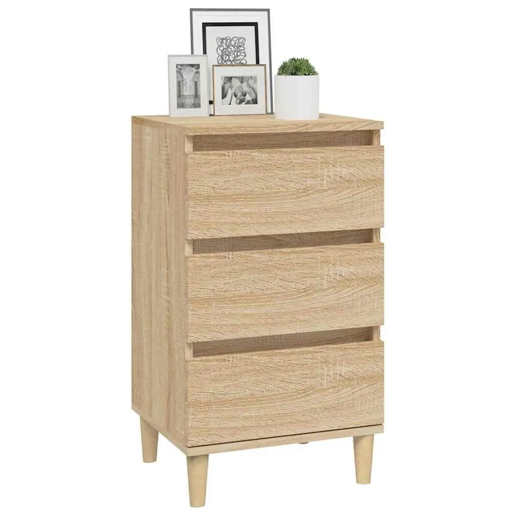 Bedside Cabinet Engineered Wood 3 Drawer Brown Nightstand Storage Table