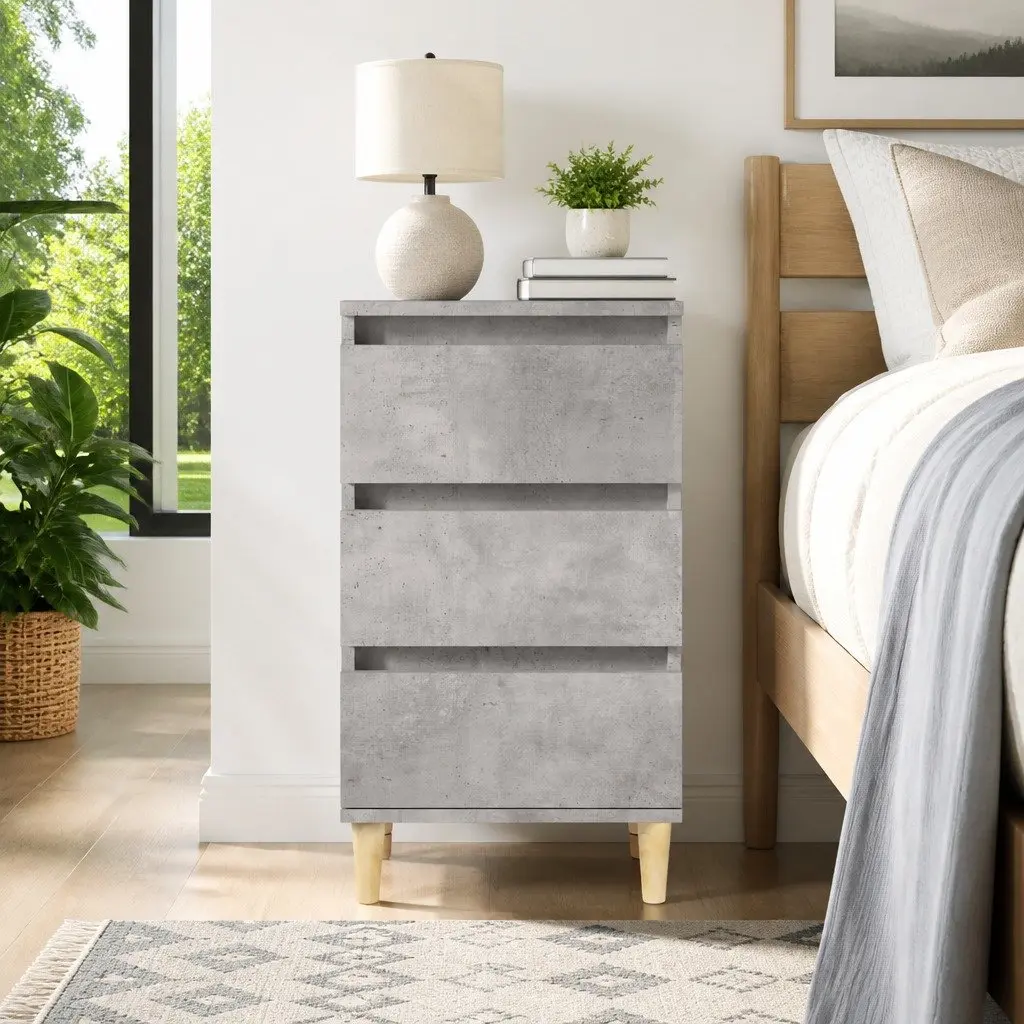 Bedside Cabinet Engineered Wood Grey 40x35x70 cm 3 Drawers Nightstand