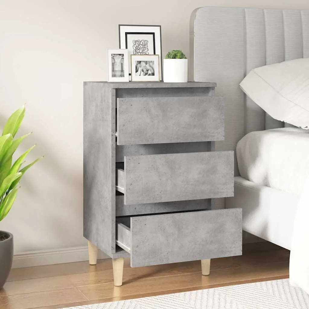 Bedside Cabinet Engineered Wood Grey 40x35x70 cm 3 Drawers Nightstand