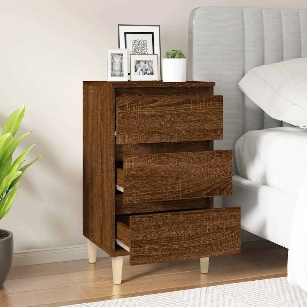 Bedside Cabinet Brown Oak 40x35x70 cm Storage Nightstand 3 Drawer Organiser