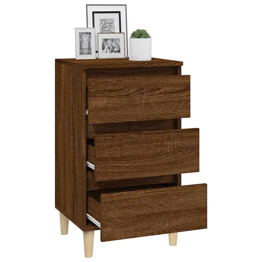 Bedside Cabinet Brown Oak 40x35x70 cm Storage Nightstand 3 Drawer Organiser
