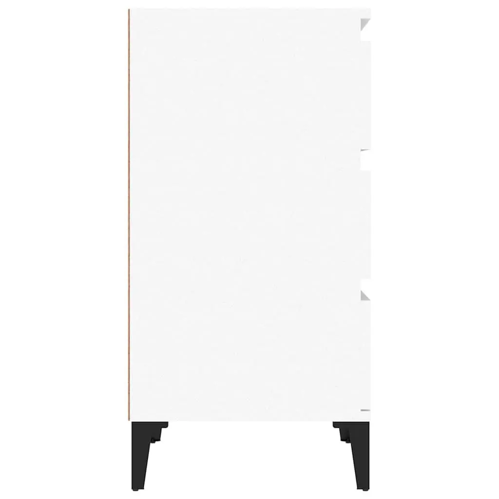 Industrial Style Nightstand White 3 Drawer Storage 40x35x70cm Engineered Wood with Metal Feet Bedside Table