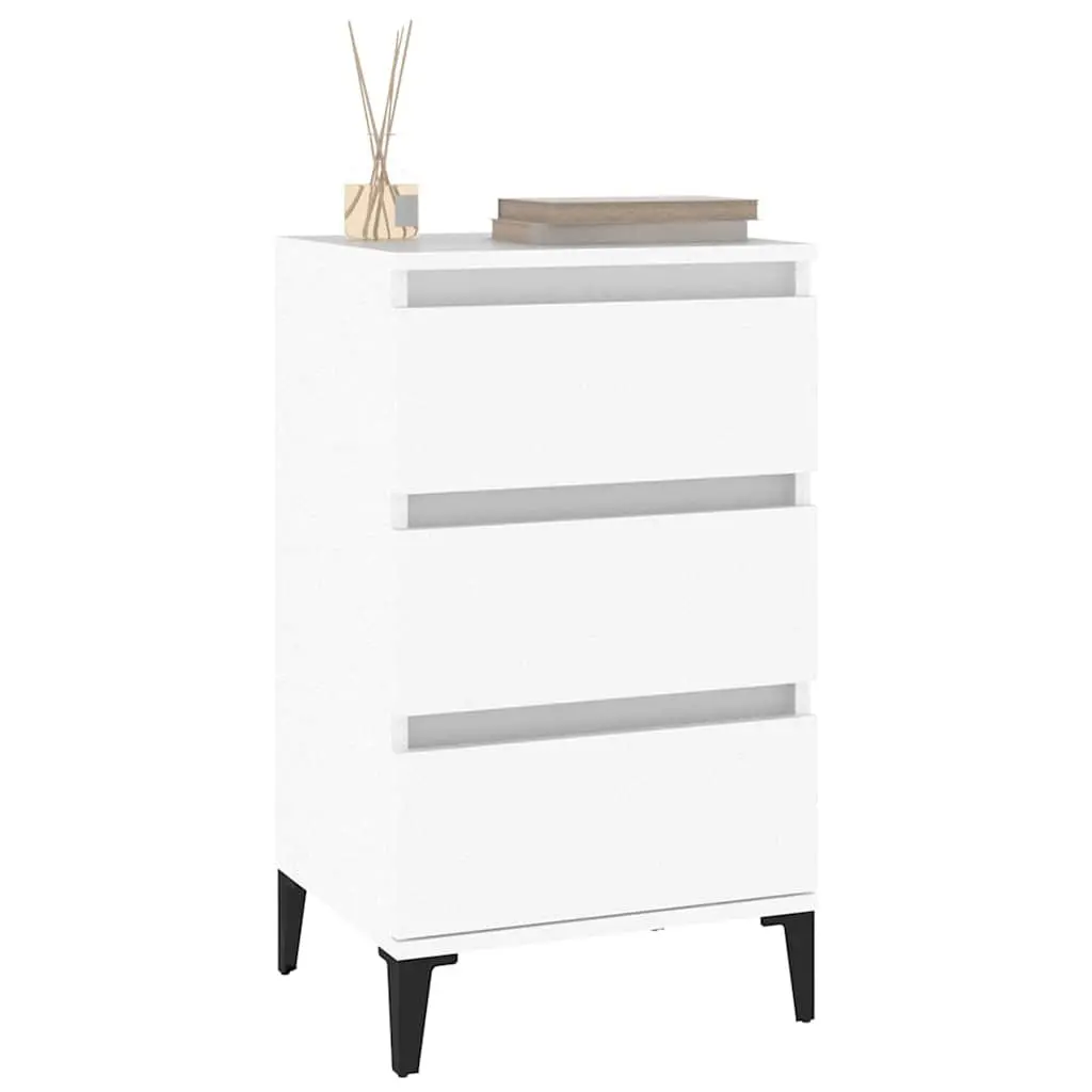 Industrial Style Nightstand White 3 Drawer Storage 40x35x70cm Engineered Wood with Metal Feet Bedside Table