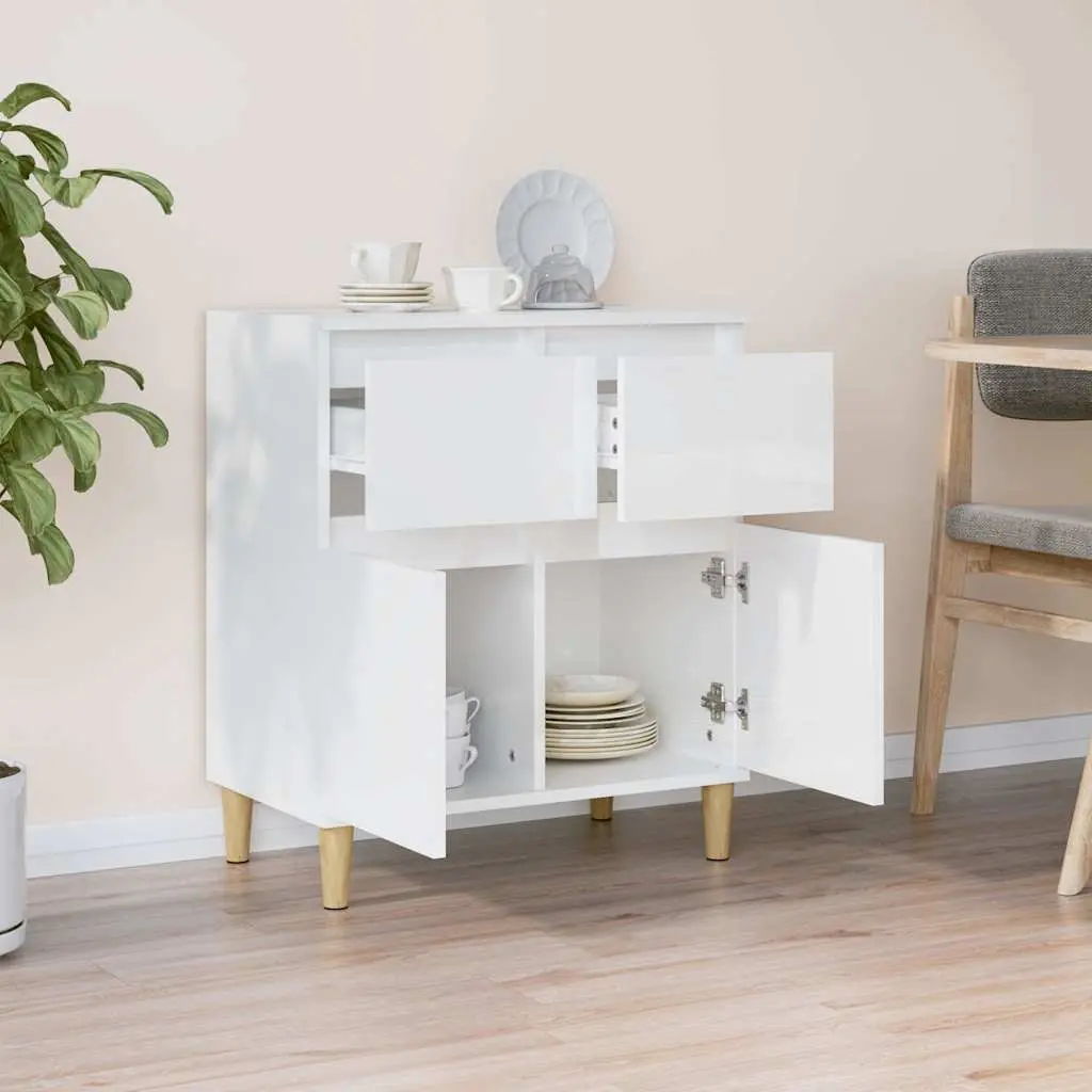 Sideboard High Gloss White Storage Cabinet 60x35x70cm Drawers Compartments