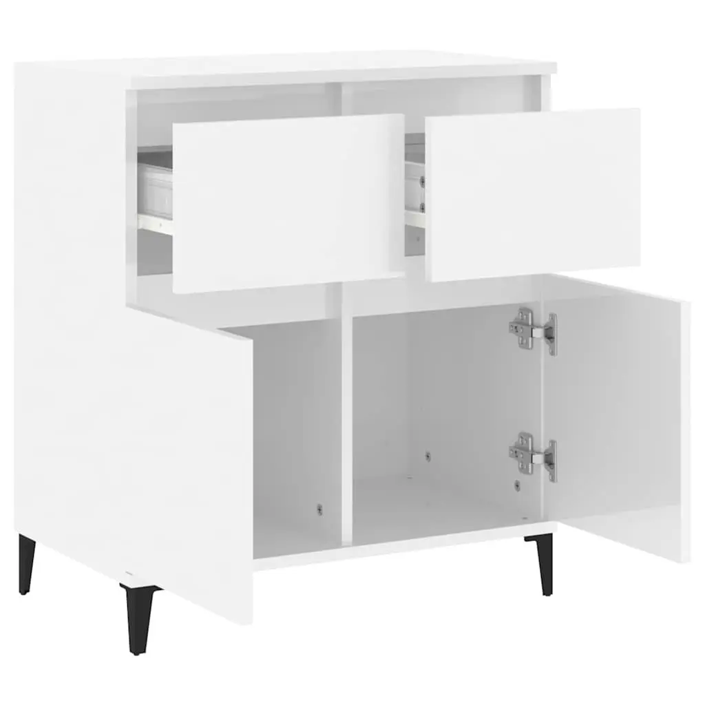 Sideboard Engineered Wood High Gloss White 60x35x70cm 2 Drawer Storage Cabinet