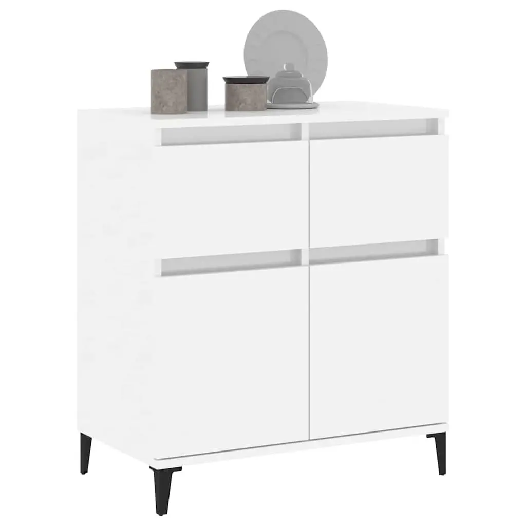 Sideboard Engineered Wood High Gloss White 60x35x70cm 2 Drawer Storage Cabinet