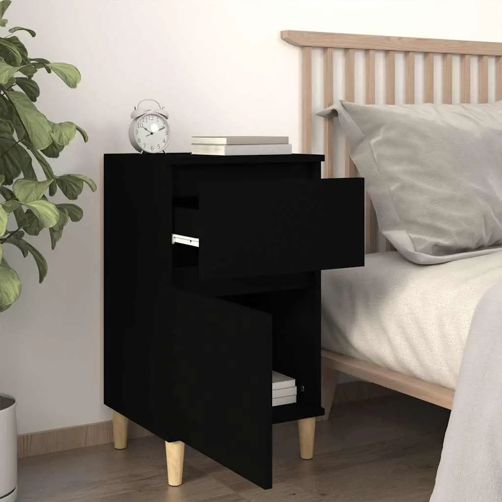Bedside Cabinets 2 Pieces Black Nightstands Storage Organiser Bedroom Furniture