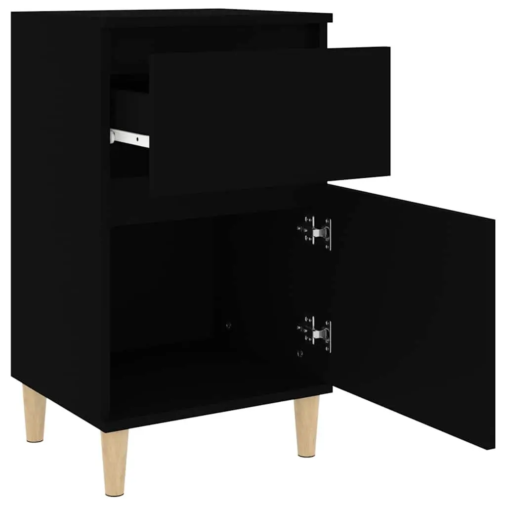 Bedside Cabinets 2 Pieces Black Nightstands Storage Organiser Bedroom Furniture