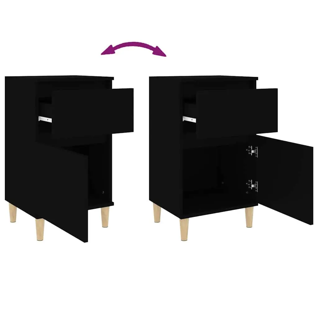 Bedside Cabinets 2 Pieces Black Nightstands Storage Organiser Bedroom Furniture