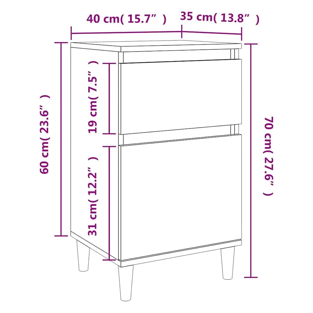 Bedside Cabinets Engineered Wood 40 x 35 x 70 cm White High Gloss 2 Piece Nightstand Storage Bedroom Furniture Set