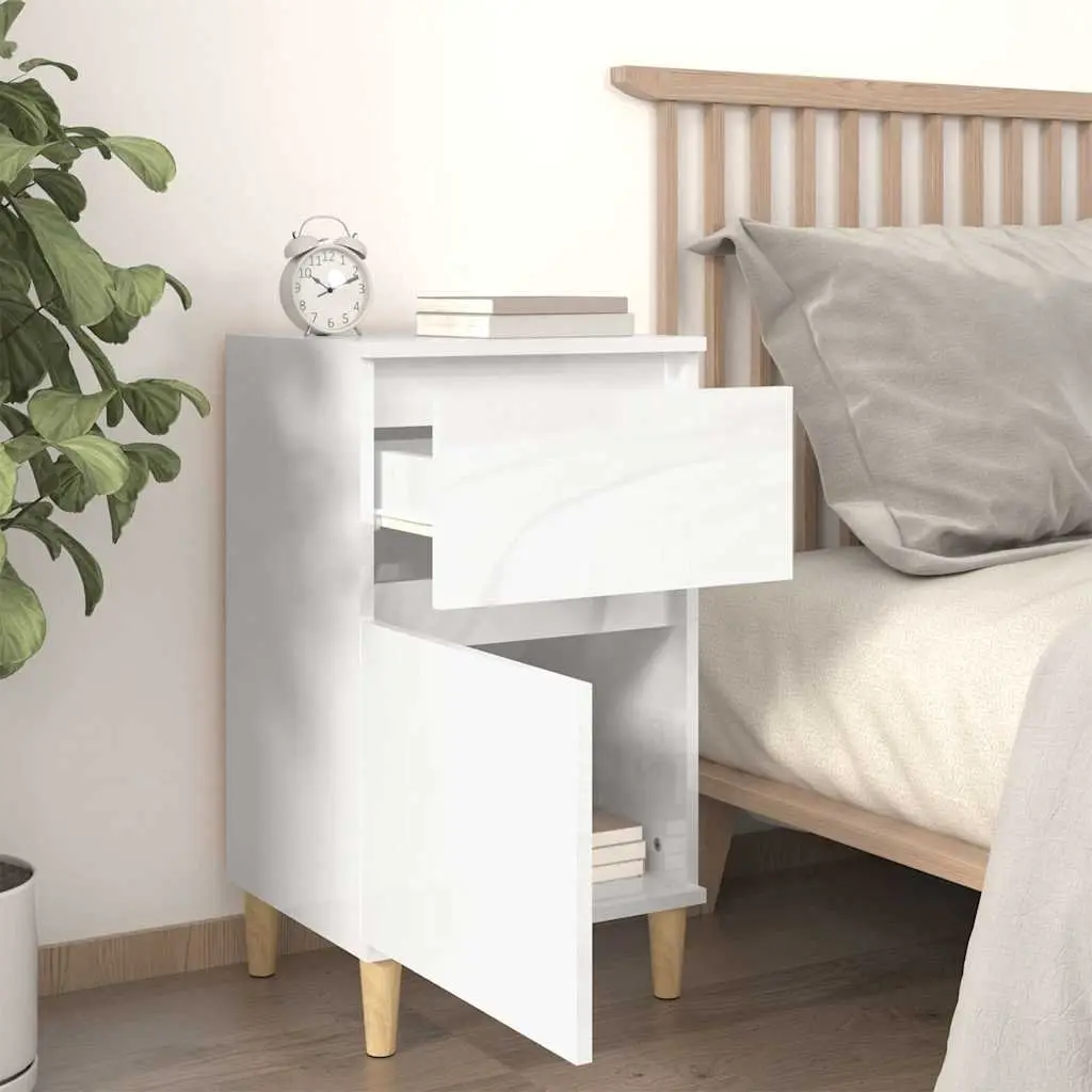 Bedside Cabinets Engineered Wood 40 x 35 x 70 cm White High Gloss 2 Piece Nightstand Storage Bedroom Furniture Set