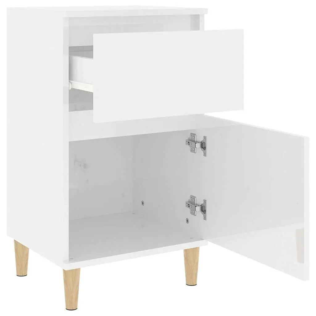 Bedside Cabinets Engineered Wood 40 x 35 x 70 cm White High Gloss 2 Piece Nightstand Storage Bedroom Furniture Set