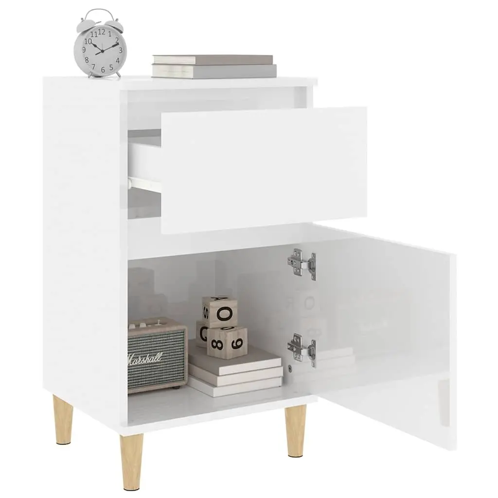 Bedside Cabinets Engineered Wood 40 x 35 x 70 cm White High Gloss 2 Piece Nightstand Storage Bedroom Furniture Set