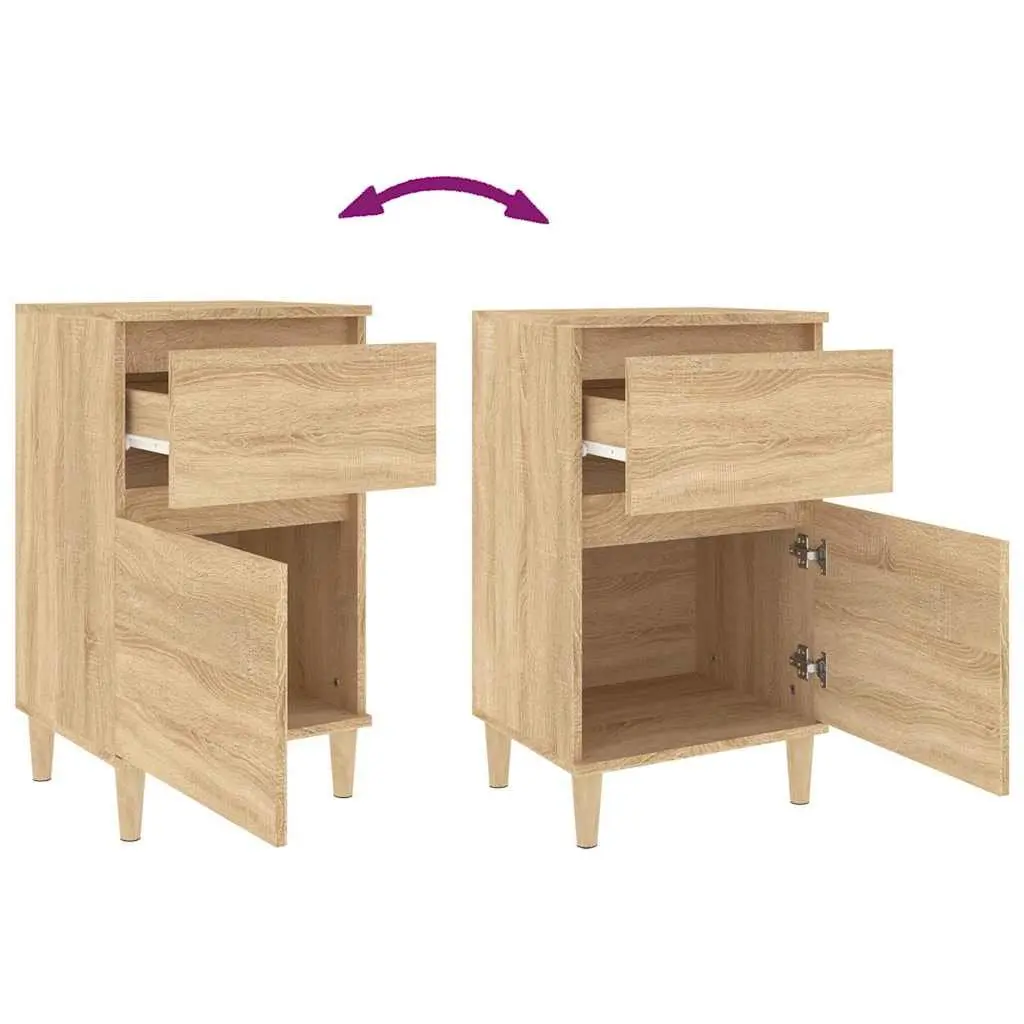 Brown Nightstand Storage Organiser Bedside Cabinet Engineered Wood 40x35x70cm Set of 2