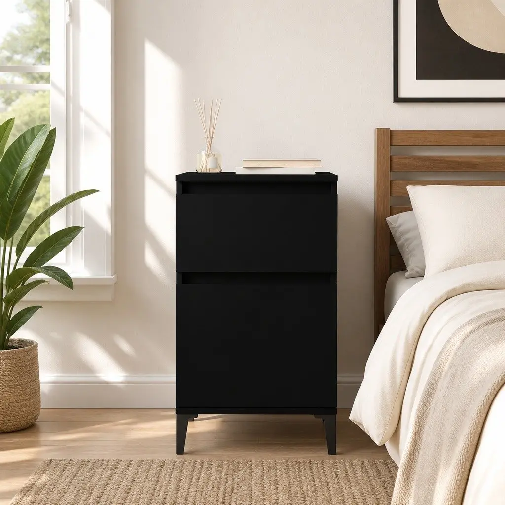 Black Nightstand Engineered Wood Storage Cabinet 40x35x70cm Bedroom Furniture