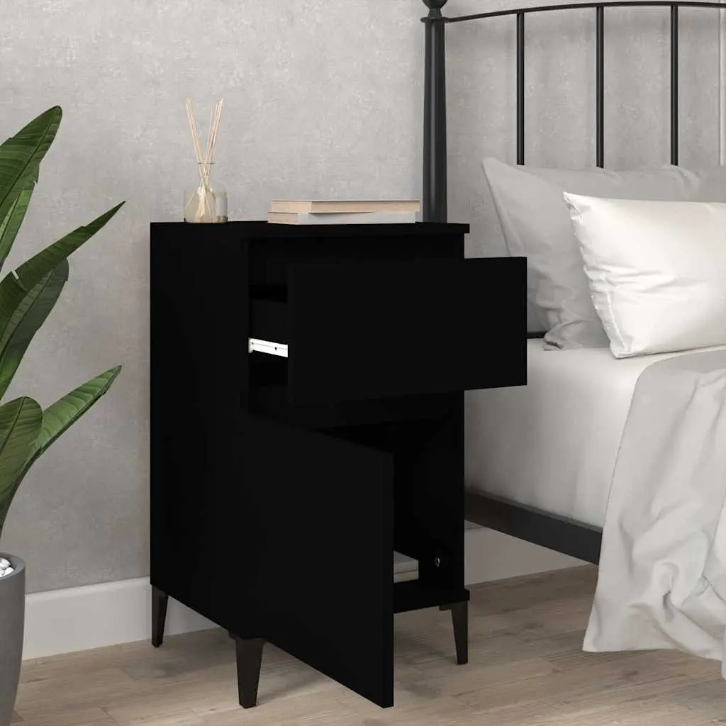 Black Nightstand Engineered Wood Storage Cabinet 40x35x70cm Bedroom Furniture
