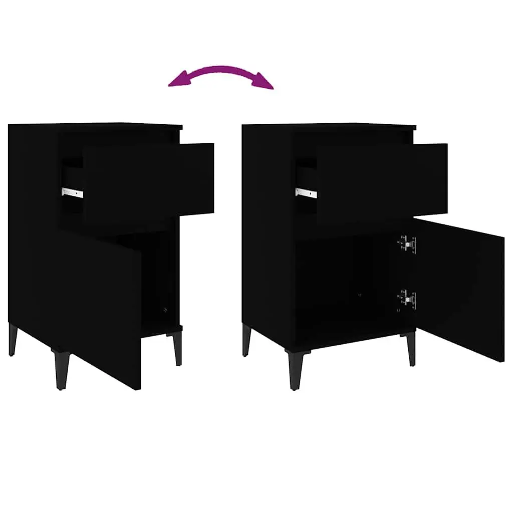 Black Nightstand Engineered Wood Storage Cabinet 40x35x70cm Bedroom Furniture