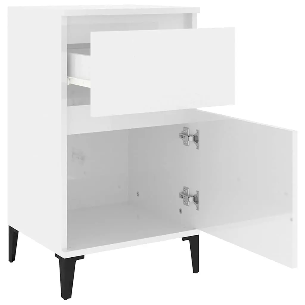 Bedside Table Engineered Wood 40 x 35 x 70 cm White High Gloss Nightstand