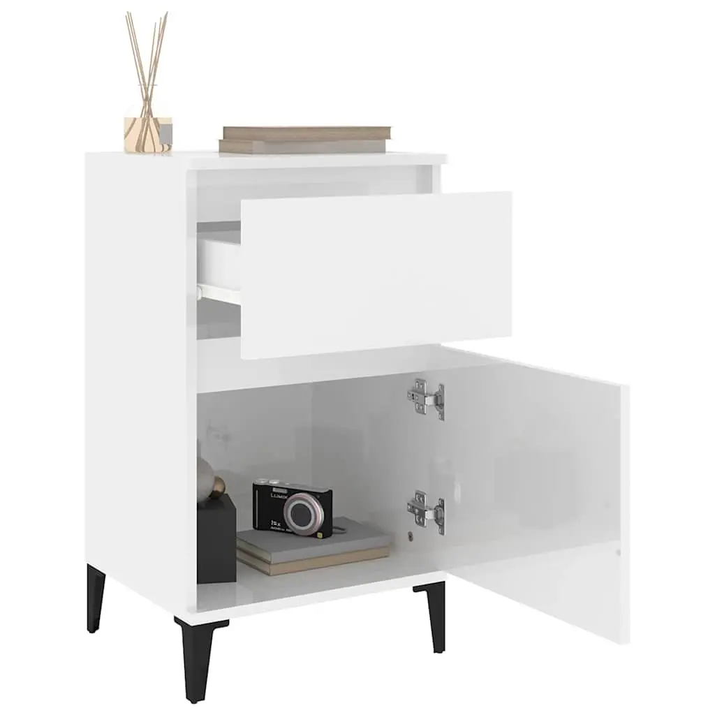 Bedside Table Engineered Wood 40 x 35 x 70 cm White High Gloss Nightstand