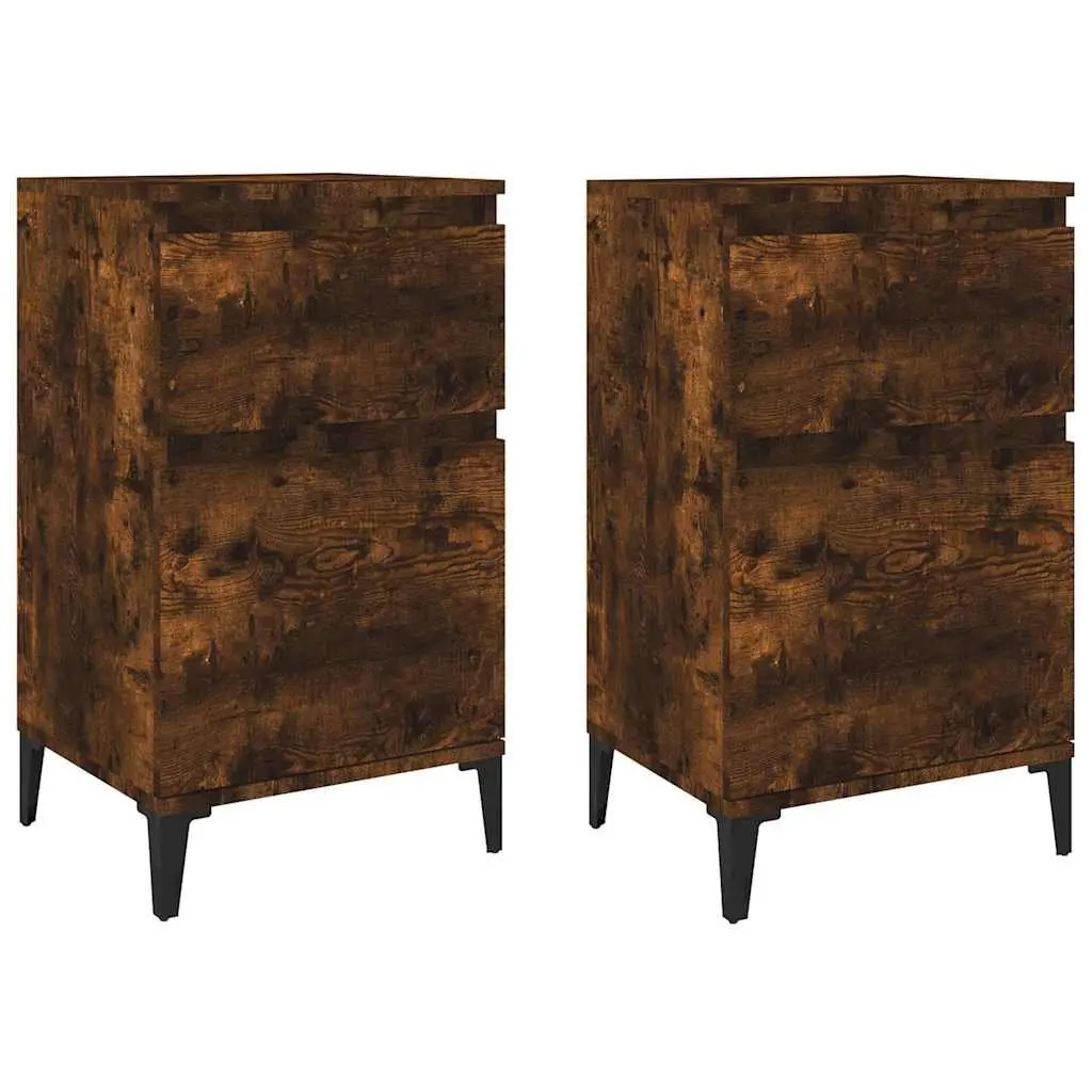 Bedside Cabinets Brown Engineered Wood Storage 2 Piece 40x35x70 cm Furniture