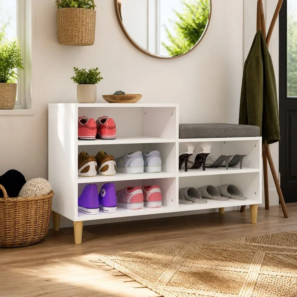 Shoe Cabinet White 102x36x60cm Engineered Wood Storage Organiser 5 Compartments