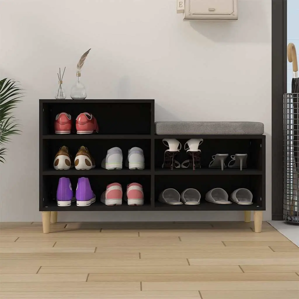 Shoe Storage Organiser Engineered Wood Black 5 Compartments Wooden Legs 102W x 36D x 60H cm