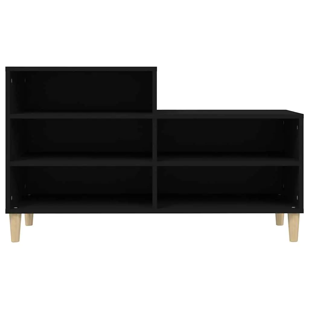 Shoe Storage Organiser Engineered Wood Black 5 Compartments Wooden Legs 102W x 36D x 60H cm