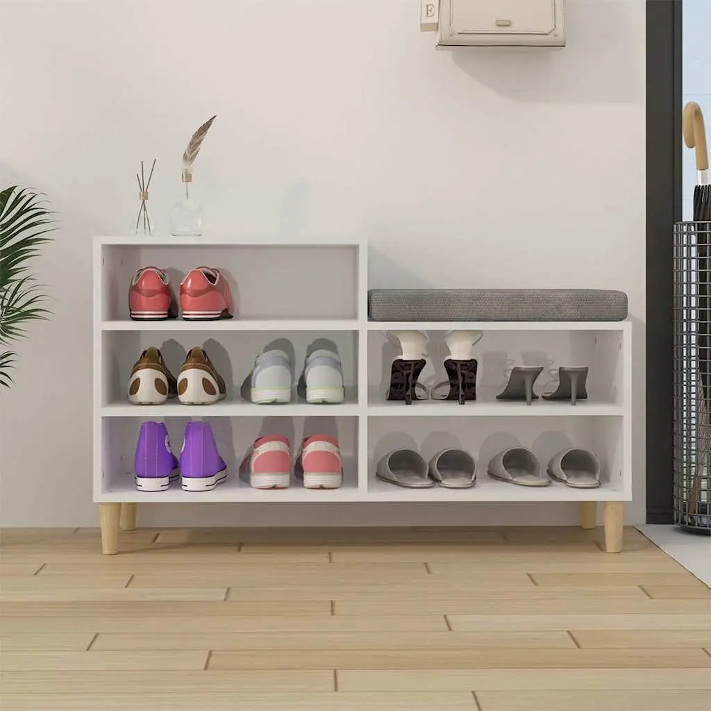 Shoe Cabinet Engineered Wood 102 x 36 x 60 cm White High Gloss 5 Compartments Wooden Legs