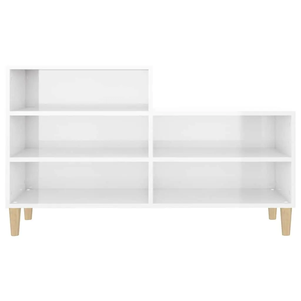 Shoe Cabinet Engineered Wood 102 x 36 x 60 cm White High Gloss 5 Compartments Wooden Legs