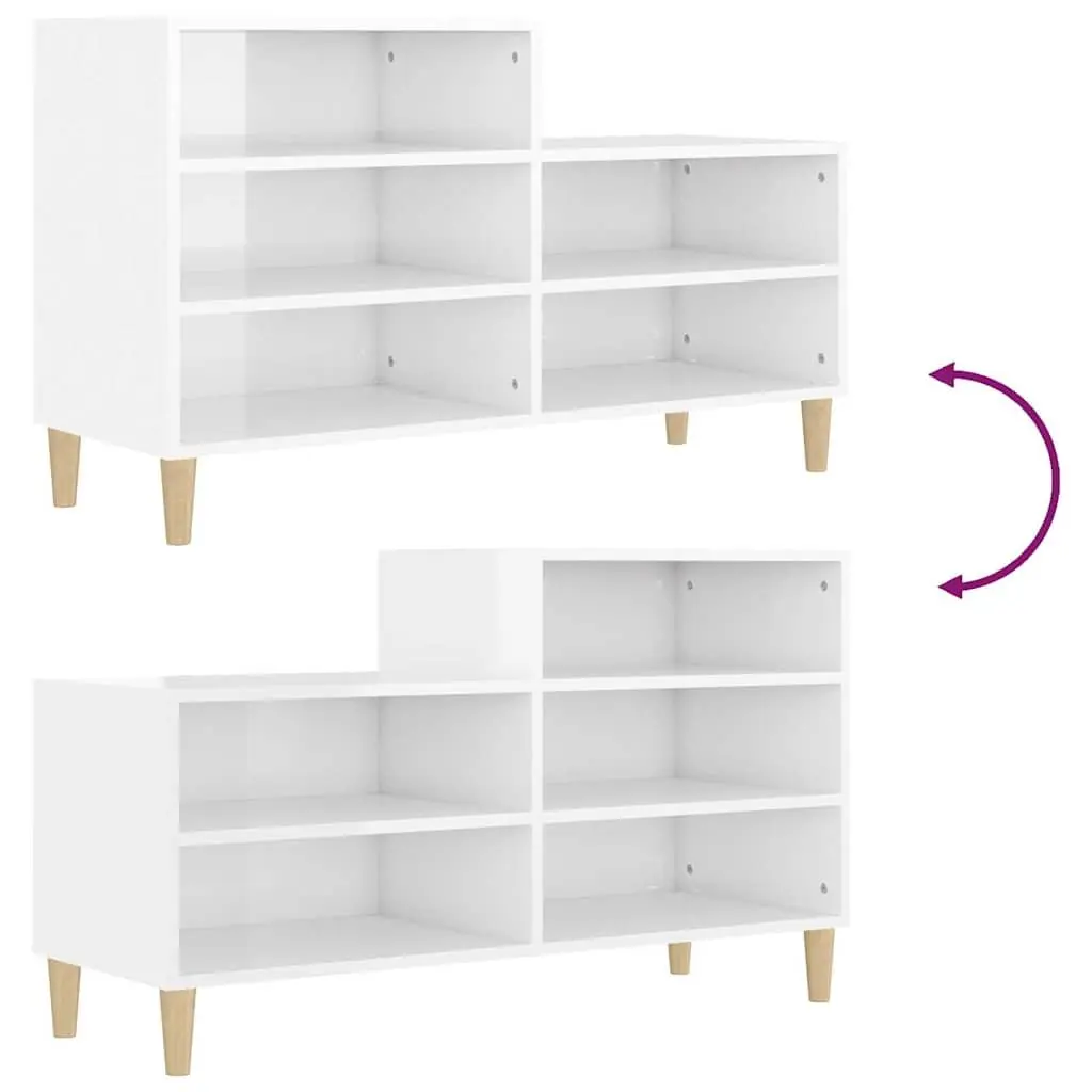 Shoe Cabinet Engineered Wood 102 x 36 x 60 cm White High Gloss 5 Compartments Wooden Legs