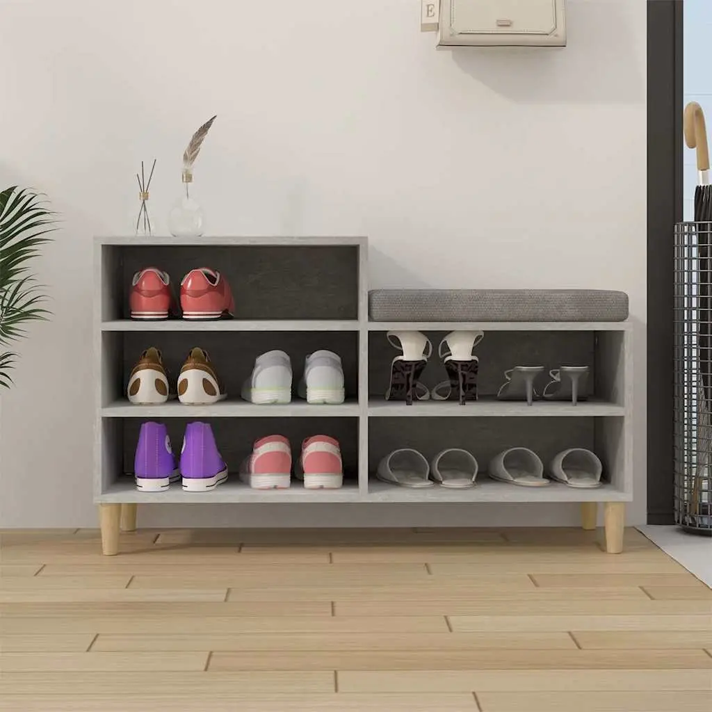 Shoe Storage Cabinet Engineered Wood 5 Compartments Grey Wooden Legs