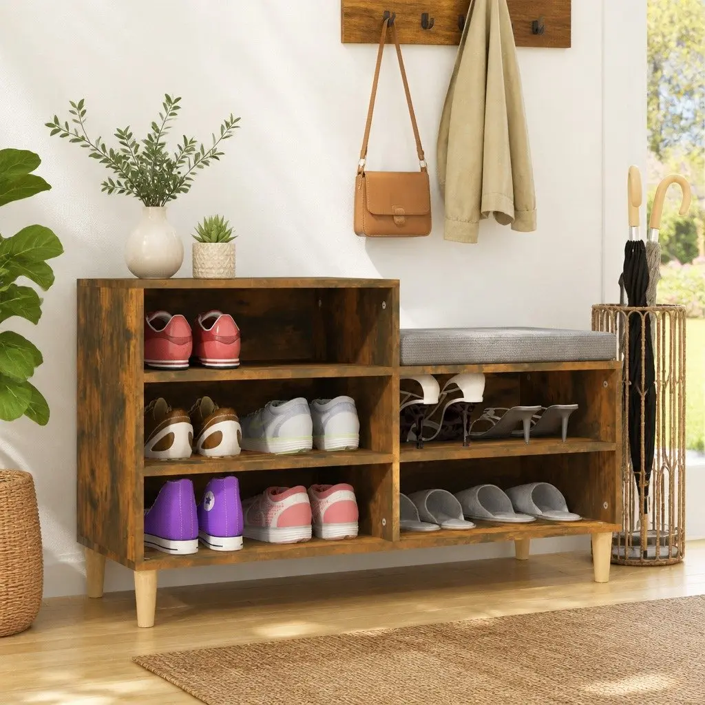 Shoe Cabinet Engineered Wood 102 x 36 x 60 cm Brown 5 Compartments Storage Organiser
