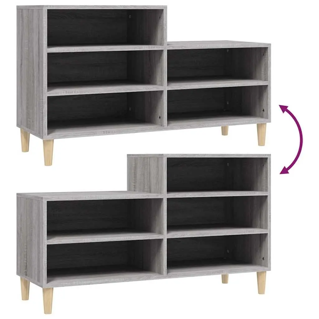 Shoe Storage Organiser Engineered Wood 102cm Grey Sonoma 5 Compartments 36cm Depth 60cm Height