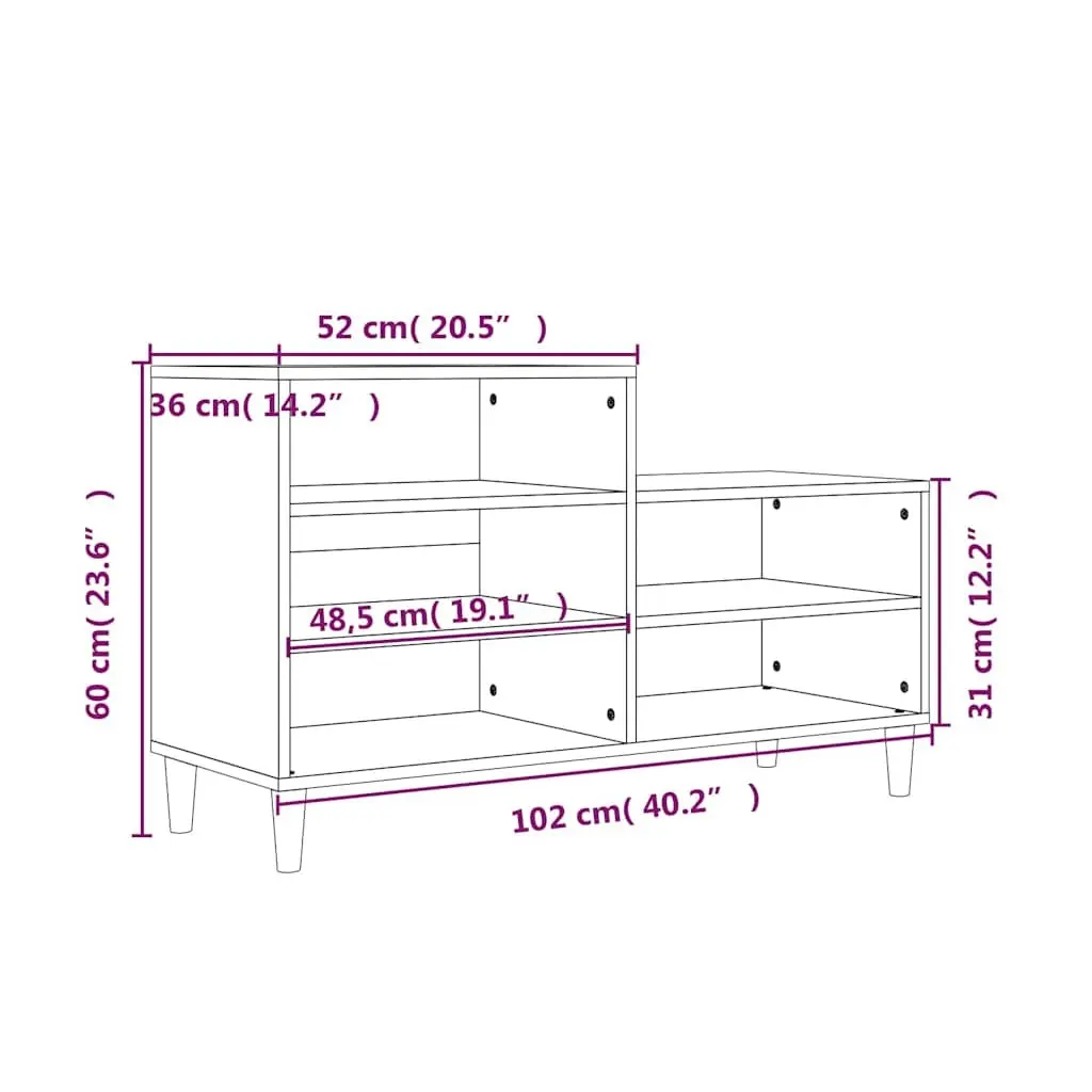 Shoe Storage Organiser Engineered Wood 102cm Grey Sonoma 5 Compartments 36cm Depth 60cm Height