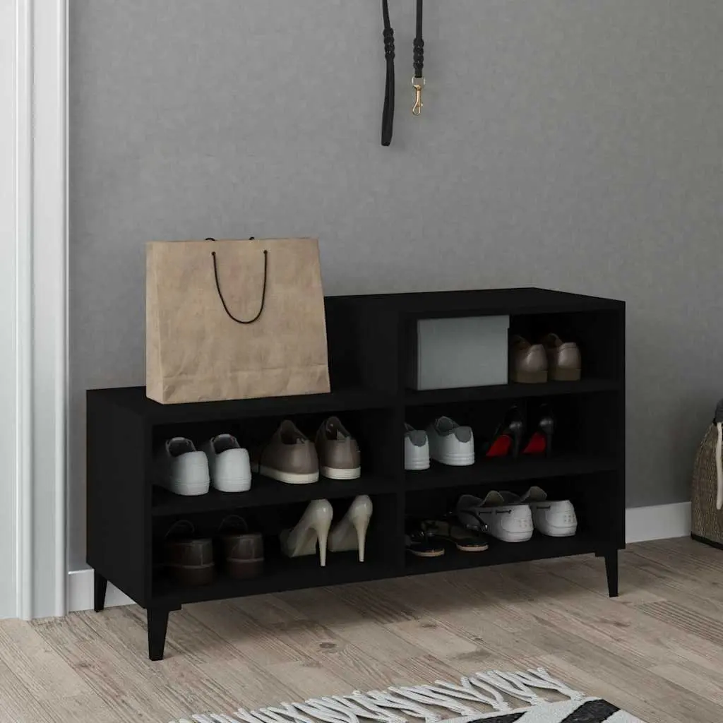 Shoe Cabinet Storage Organiser Engineered Wood 5 Shelf Black Compact Wardrobe