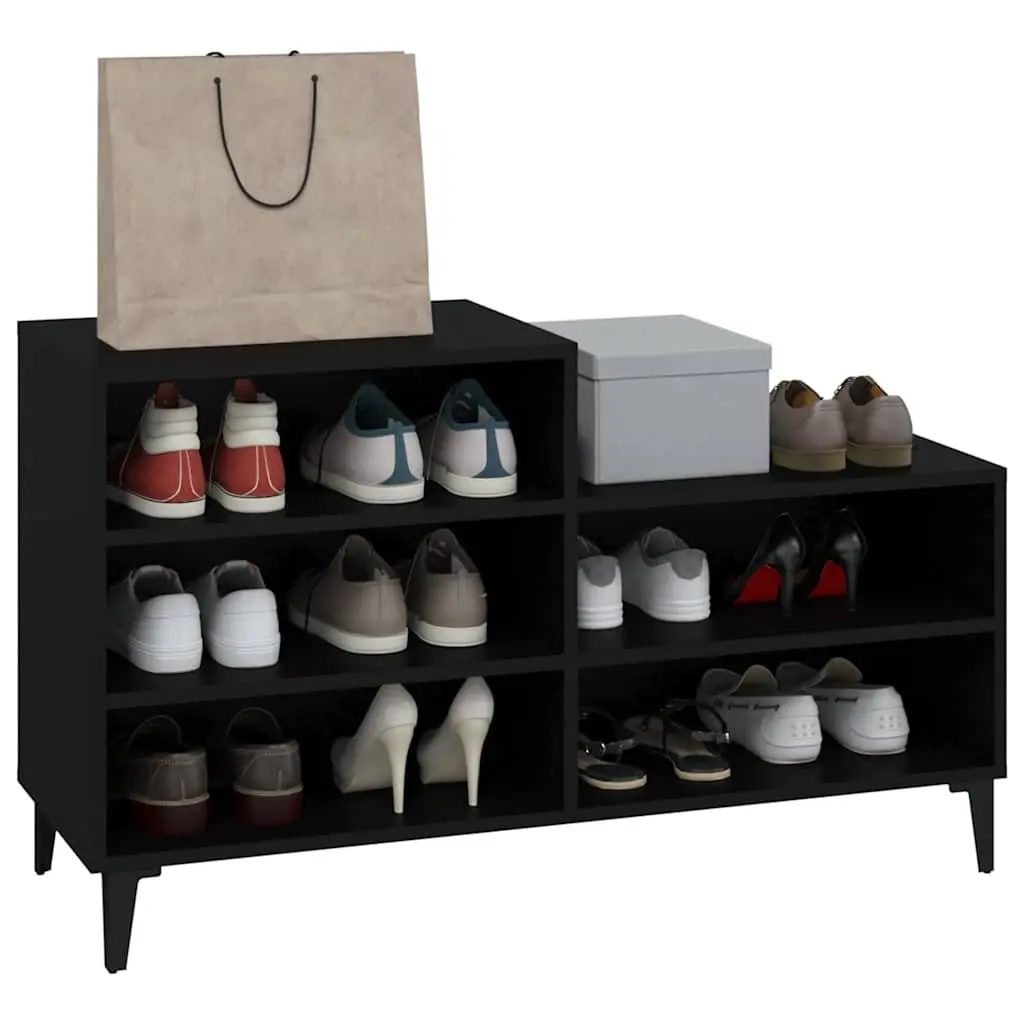 Shoe Cabinet Storage Organiser Engineered Wood 5 Shelf Black Compact Wardrobe