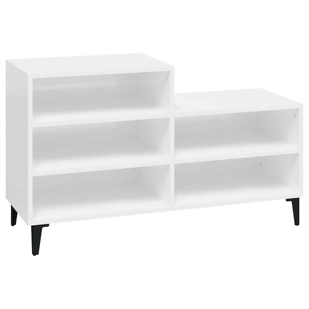 Shoe Cabinet Engineered Wood 5 Shelves White High Gloss Storage Organiser Unit