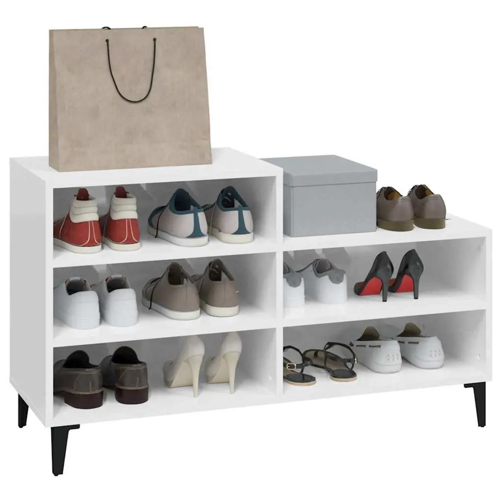 Shoe Cabinet Engineered Wood 5 Shelves White High Gloss Storage Organiser Unit