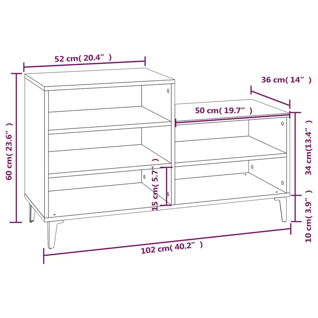 Shoe Cabinet Engineered Wood 102x36x60cm Grey Storage Rack 5 Shelves Organiser
