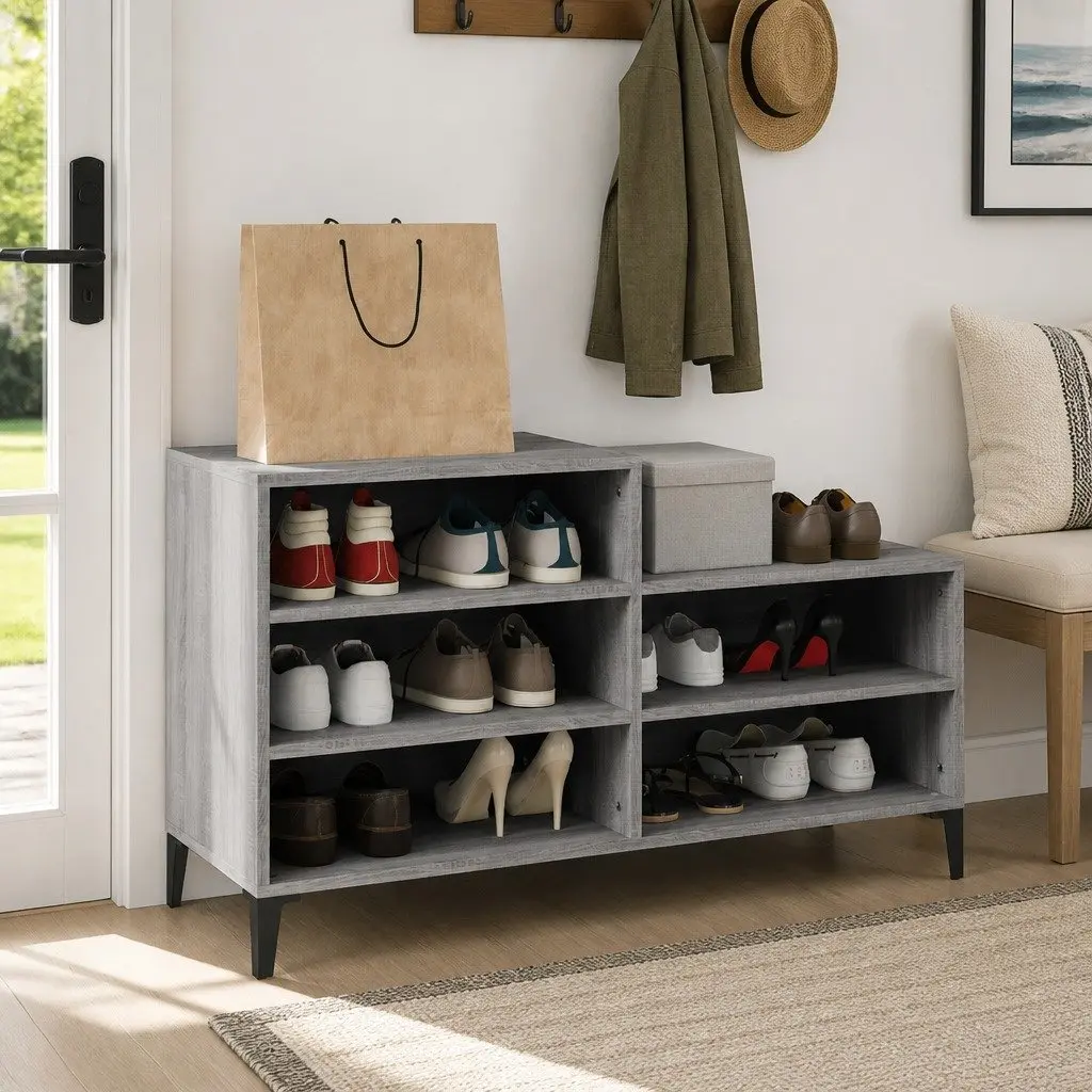 GreyEngineeredWoodShoeCabinet5ShelfCompactStorageOrganiserFurniture