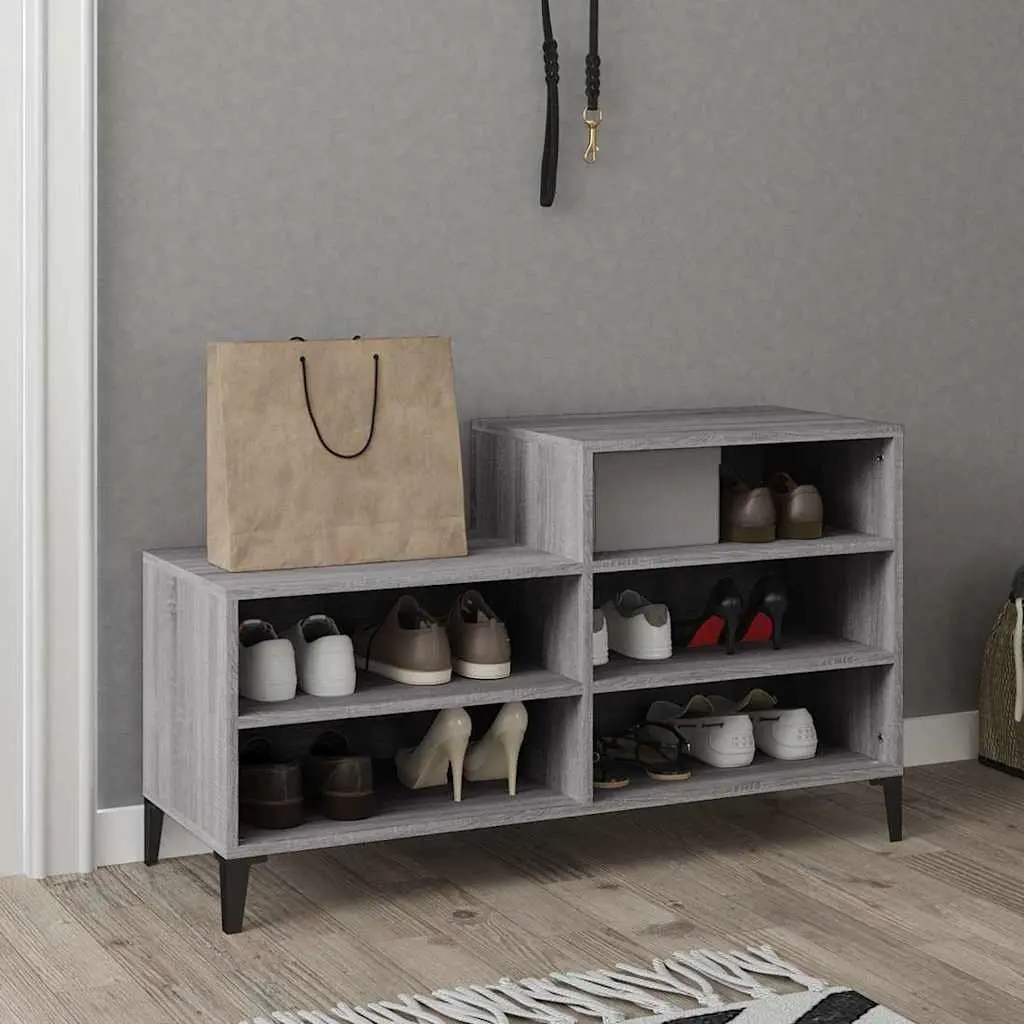 GreyEngineeredWoodShoeCabinet5ShelfCompactStorageOrganiserFurniture