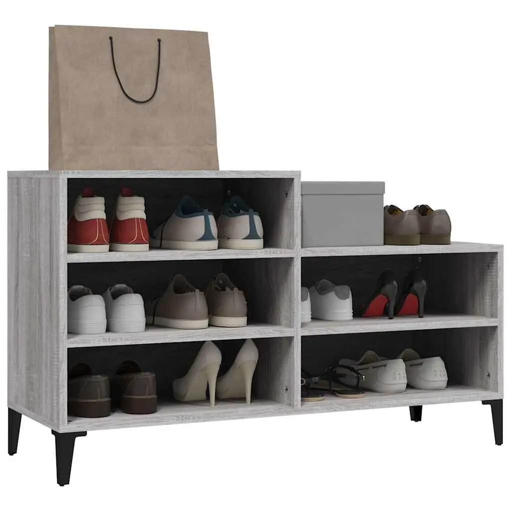 GreyEngineeredWoodShoeCabinet5ShelfCompactStorageOrganiserFurniture