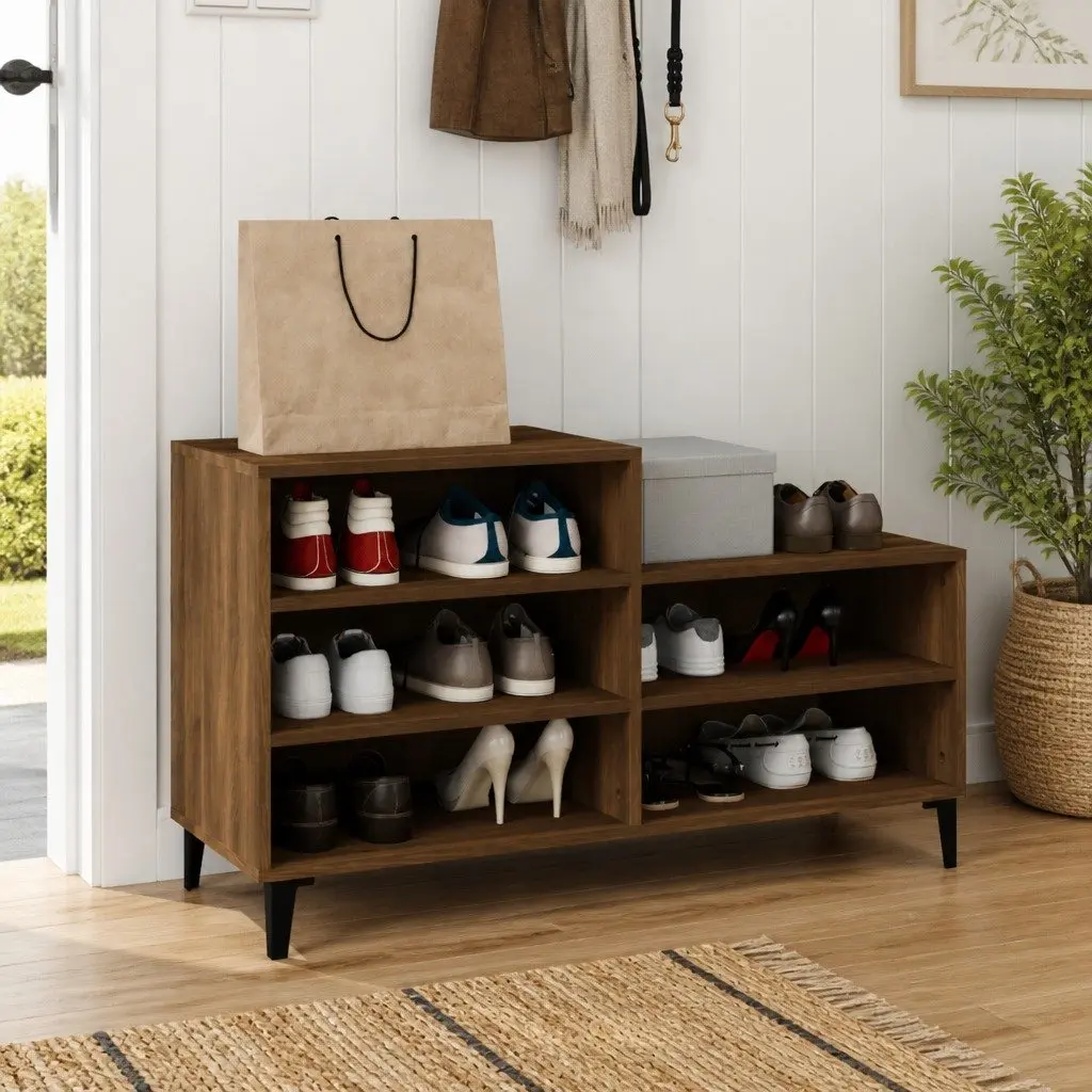 Brown Oak Shoe Cabinet for Home Use