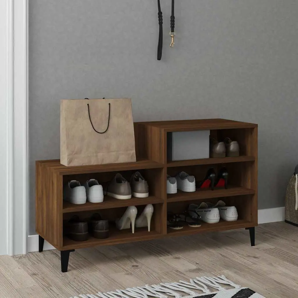 Brown Oak Shoe Cabinet for Home Use