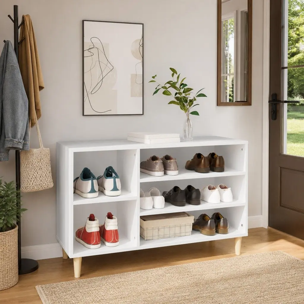 Shoe Cabinet Engineered Wood 102x36x60 cm White Storage Organiser Hall Furniture