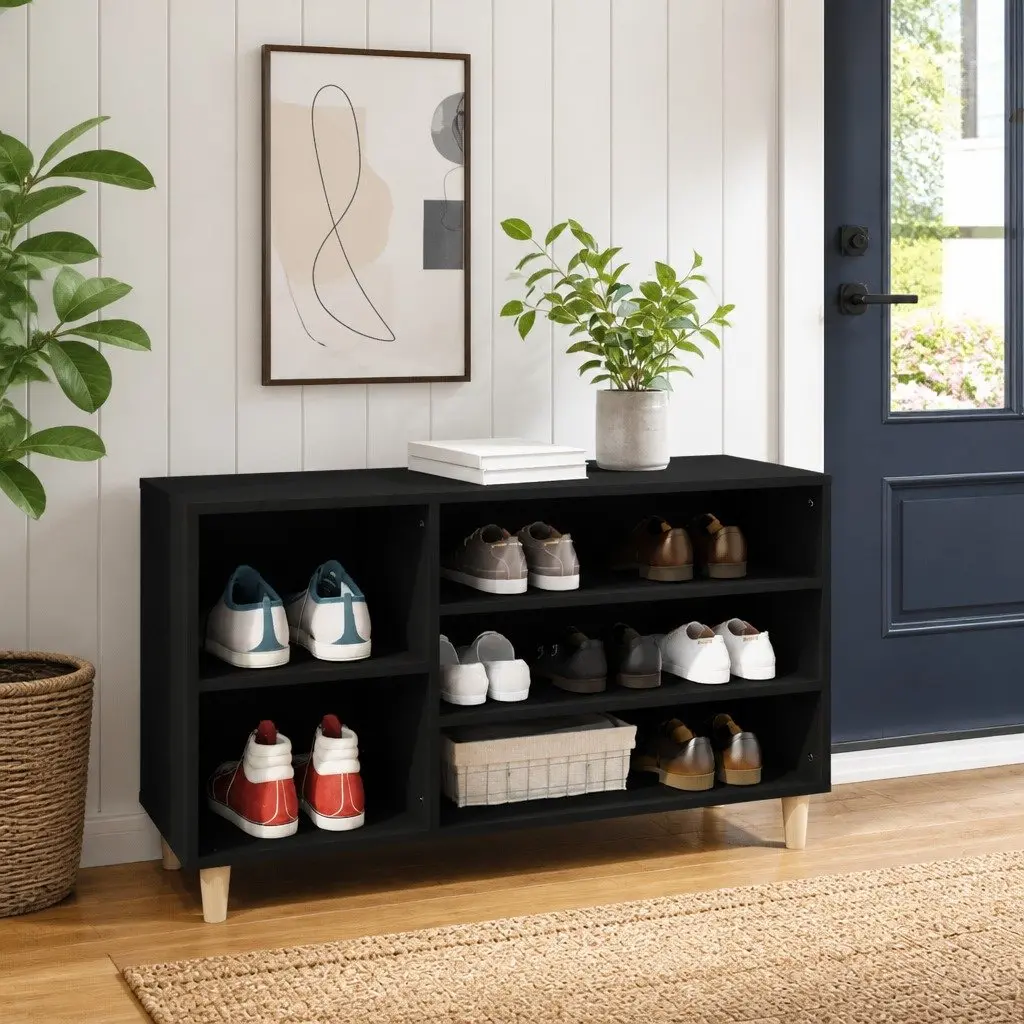 Shoe Cabinet Engineered Wood 102W x 36D x 60H cm Black Storage Organizer Hallway Entryway Furniture