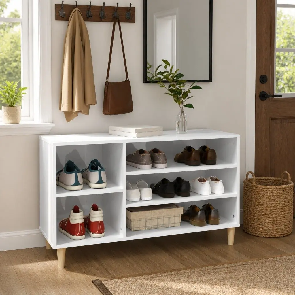 Shoe Cabinet Engineered Wood High Gloss White 102W x 36D x 60H cm