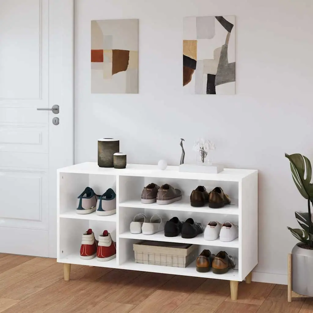 Shoe Cabinet Engineered Wood High Gloss White 102W x 36D x 60H cm
