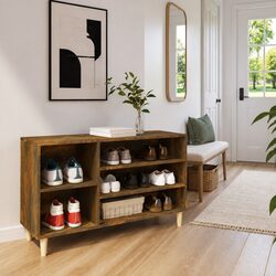 Shoe Cabinet Storage Organiser Brown Engineered Wood Hall Furniture Shelving