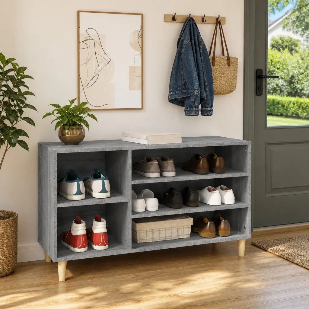 Shoe Cabinet Organiser Engineered Wood 102W x 36D x 60H cm Grey